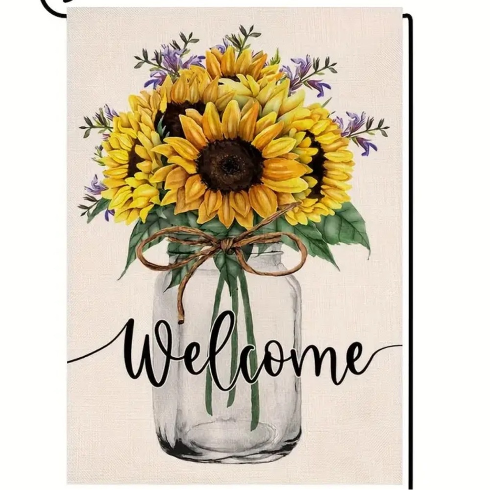 NIP Burlap WELCOME Double Sided Garden Flag 1pc, 12” x 18” SUNFLOWERS